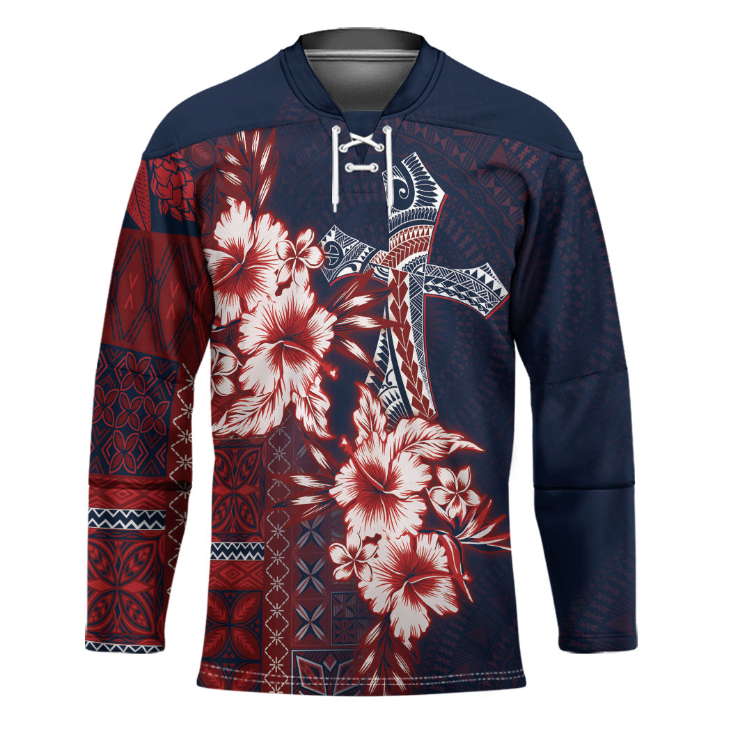 Samoa AIGA Mamanu Siapo Malu Motifs Hockey Jersey Flag Color LT7 Unisex Navy Blue - Polynesian Pride