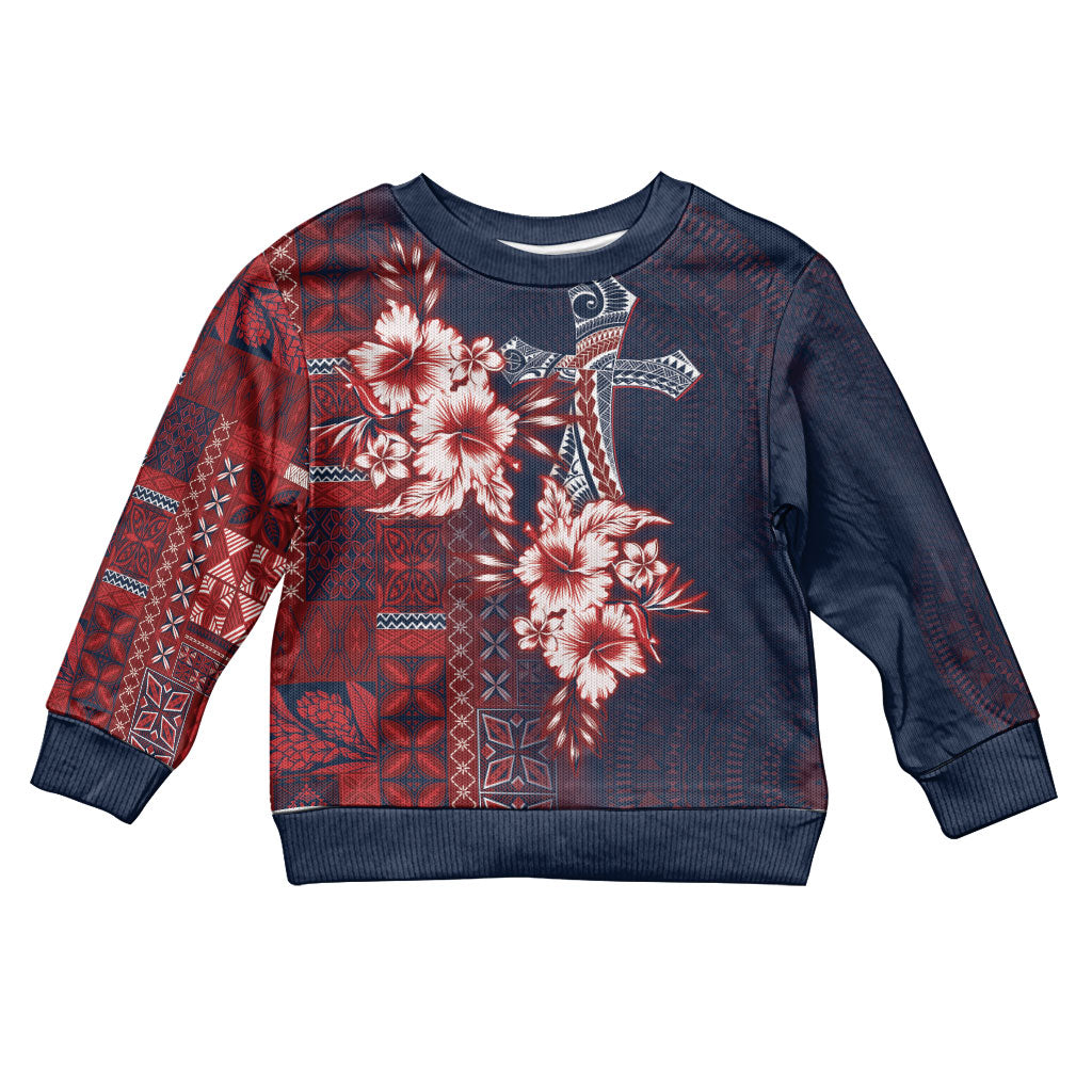 Samoa AIGA Mamanu Siapo Malu Motifs Kid Ugly Christmas Sweater Flag Color LT7 Kid Navy Blue - Polynesian Pride