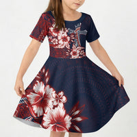 Samoa AIGA Mamanu Siapo Malu Motifs Kid Short Sleeve Dress Flag Color LT7 KID Navy Blue - Polynesian Pride