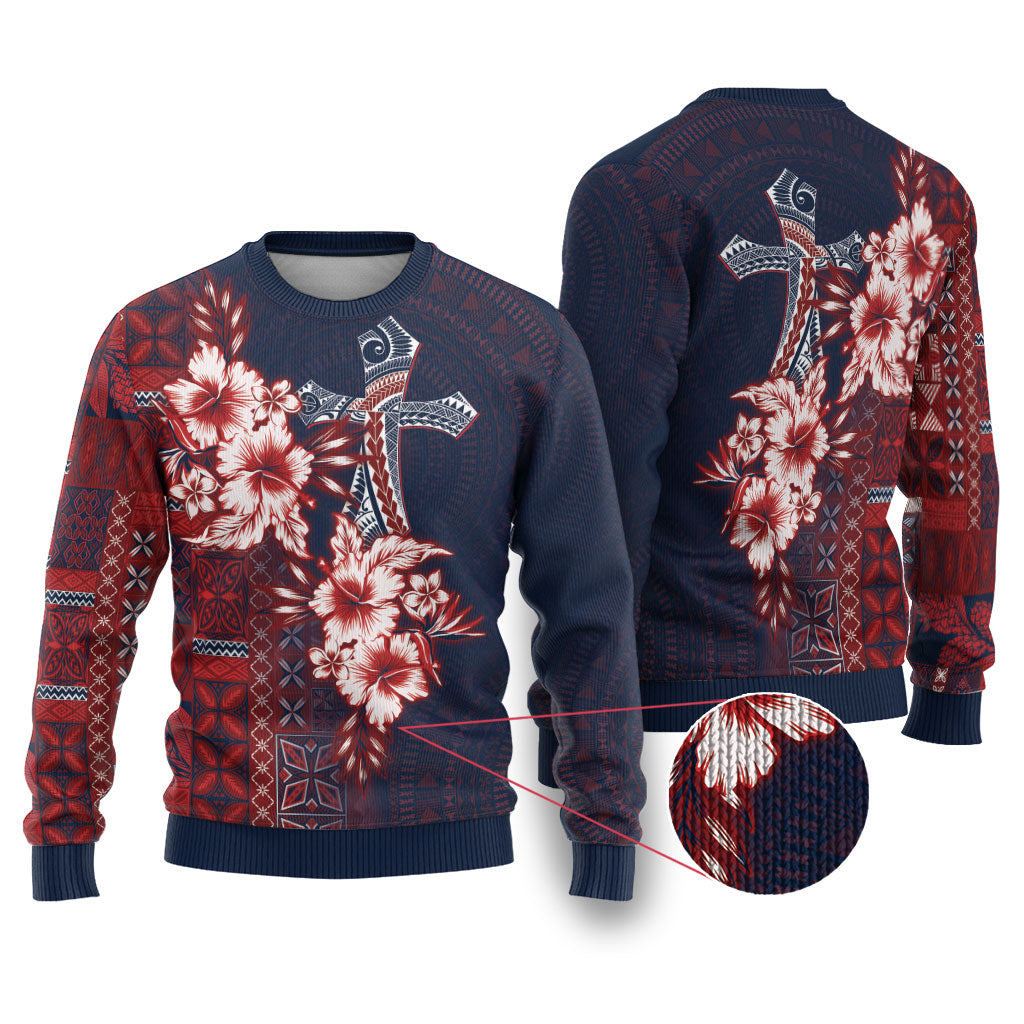 Samoa AIGA Mamanu Siapo Malu Motifs Ugly Christmas Sweater Flag Color