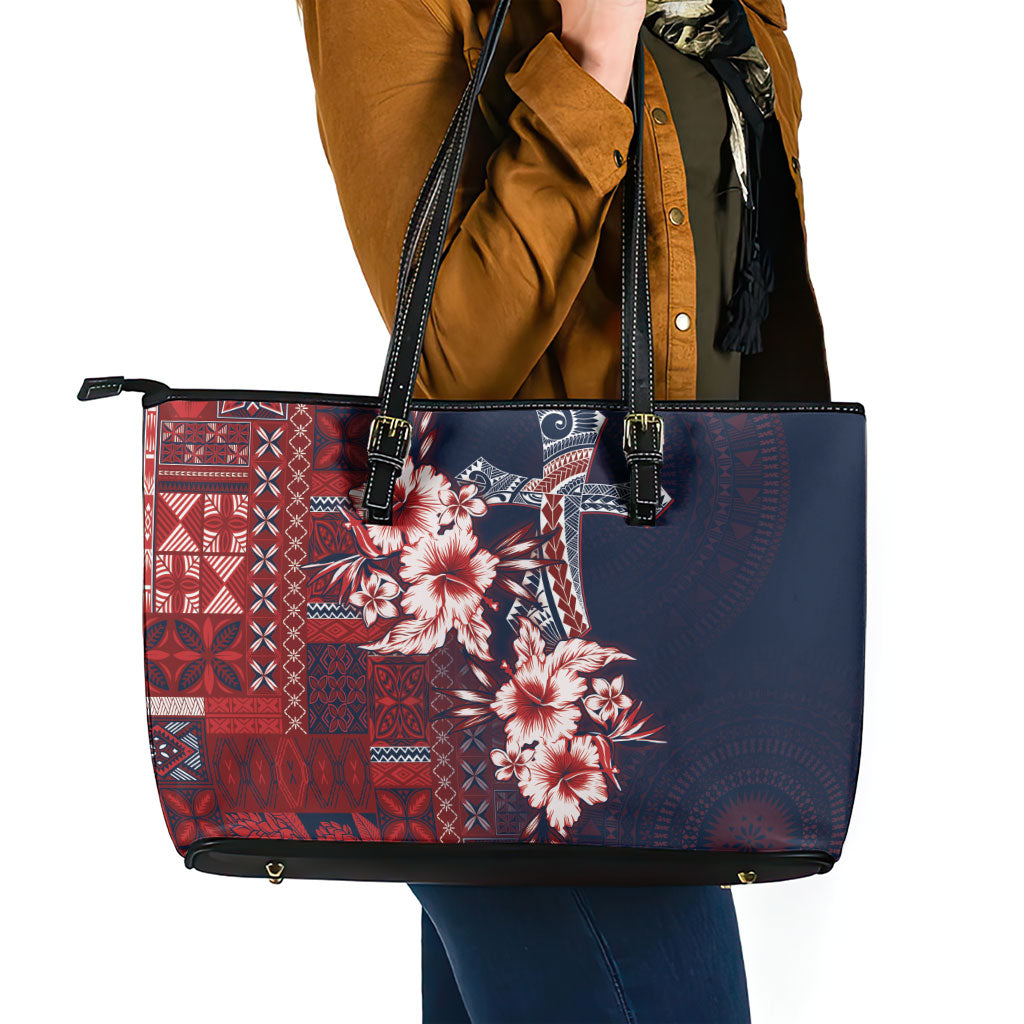 Samoa AIGA Mamanu Siapo Malu Motifs Leather Tote Bag Flag Color LT7 - Polynesian Pride