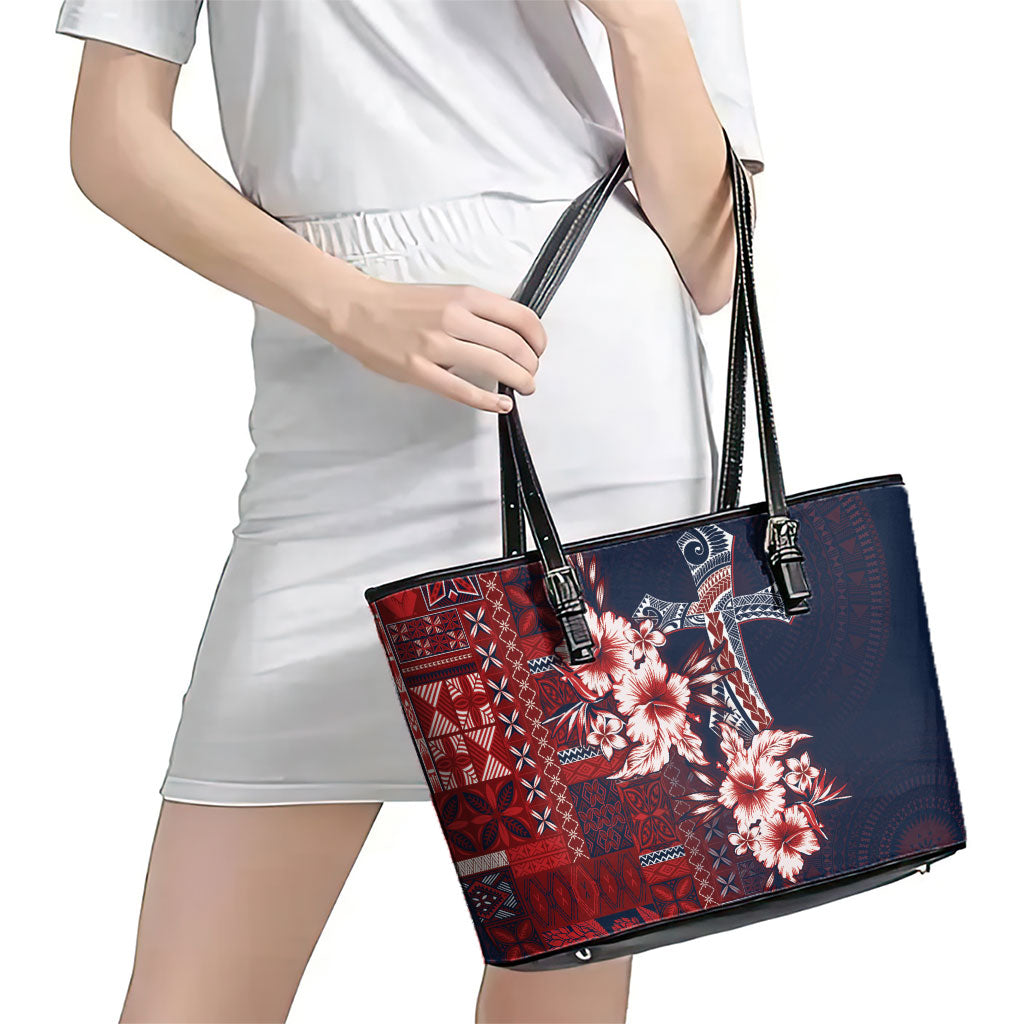 Samoa AIGA Mamanu Siapo Malu Motifs Leather Tote Bag Flag Color LT7 - Polynesian Pride