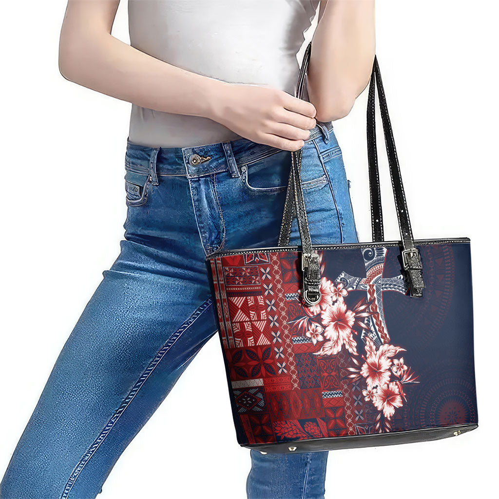 Samoa AIGA Mamanu Siapo Malu Motifs Leather Tote Bag Flag Color LT7 - Polynesian Pride