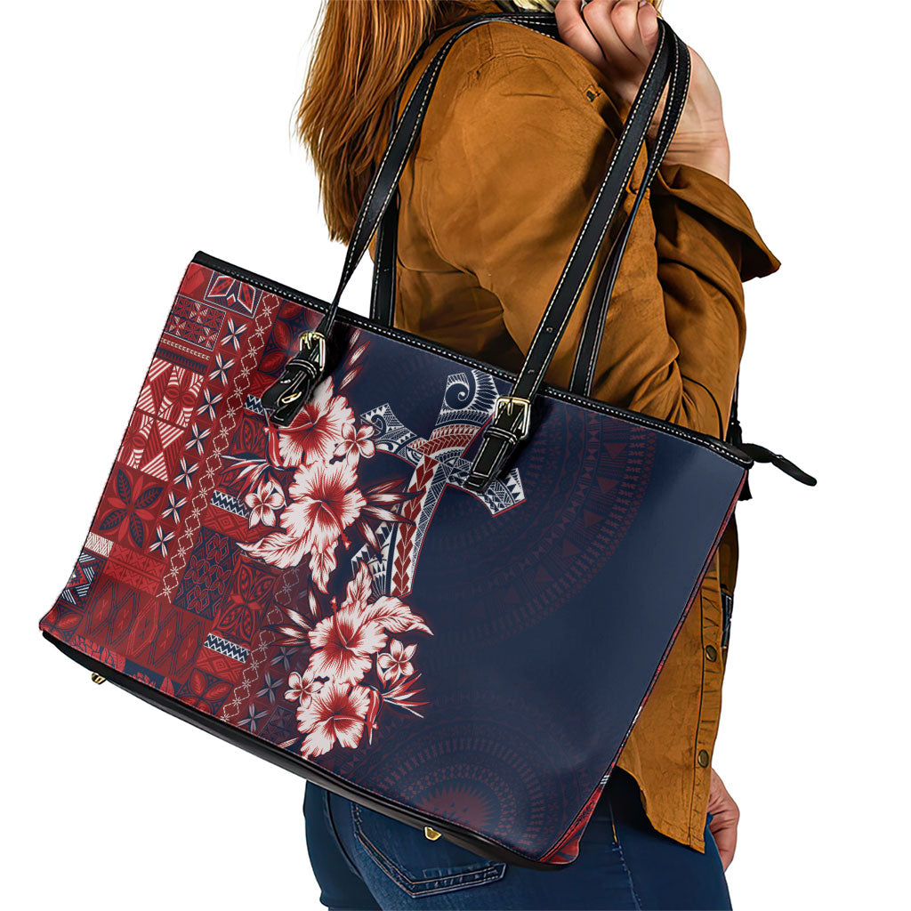 Samoa AIGA Mamanu Siapo Malu Motifs Leather Tote Bag Flag Color LT7 - Polynesian Pride