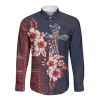 Samoa AIGA Mamanu Siapo Malu Motifs Long Sleeve Button Shirt Flag Color LT7 Unisex Navy Blue - Polynesian Pride