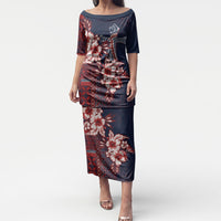 Samoa AIGA Mamanu Siapo Malu Motifs Puletasi Flag Color LT7 Long Dress Navy Blue - Polynesian Pride