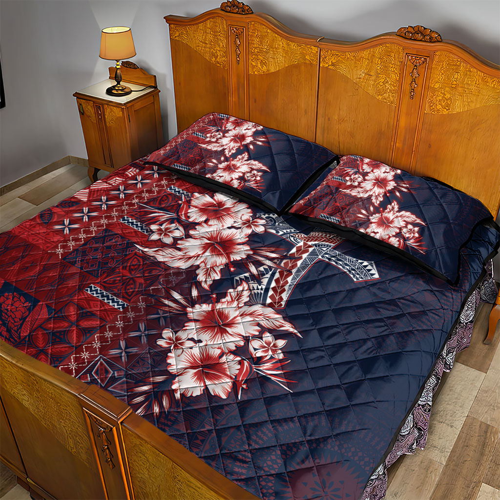 Samoa AIGA Mamanu Siapo Malu Motifs Quilt Bed Set Flag Color LT7 - Polynesian Pride