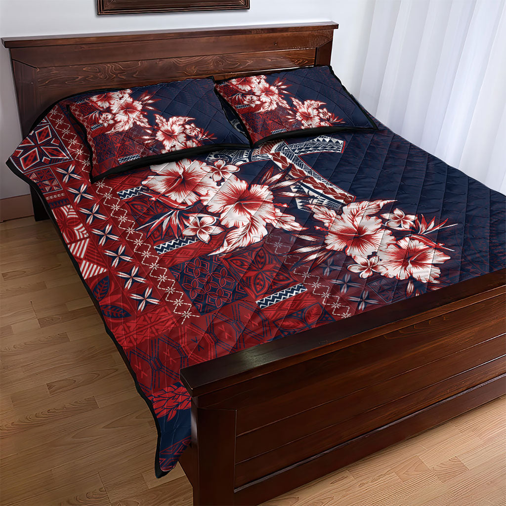 Samoa AIGA Mamanu Siapo Malu Motifs Quilt Bed Set Flag Color LT7 - Polynesian Pride