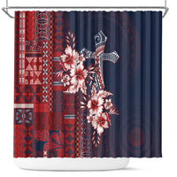 Samoa AIGA Mamanu Siapo Malu Motifs Shower Curtain Flag Color LT7 Navy Blue - Polynesian Pride