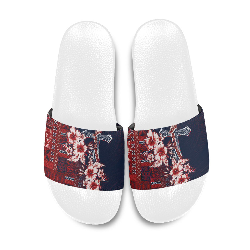 Samoa AIGA Mamanu Siapo Malu Motifs Slide Sandals Flag Color LT7 Navy Blue - Polynesian Pride