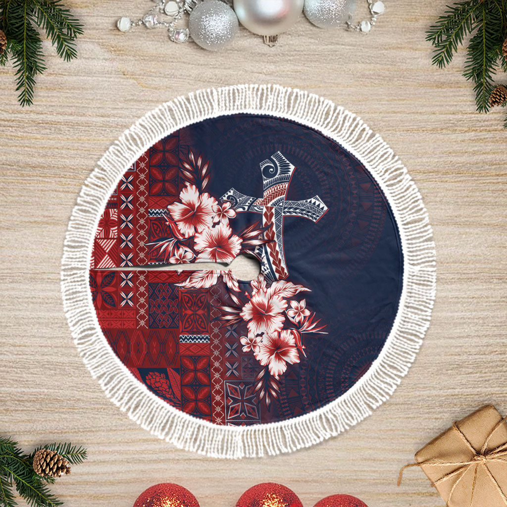 Samoa AIGA Mamanu Siapo Malu Motifs Tree Skirt Flag Color LT7 Fringed Navy Blue - Polynesian Pride