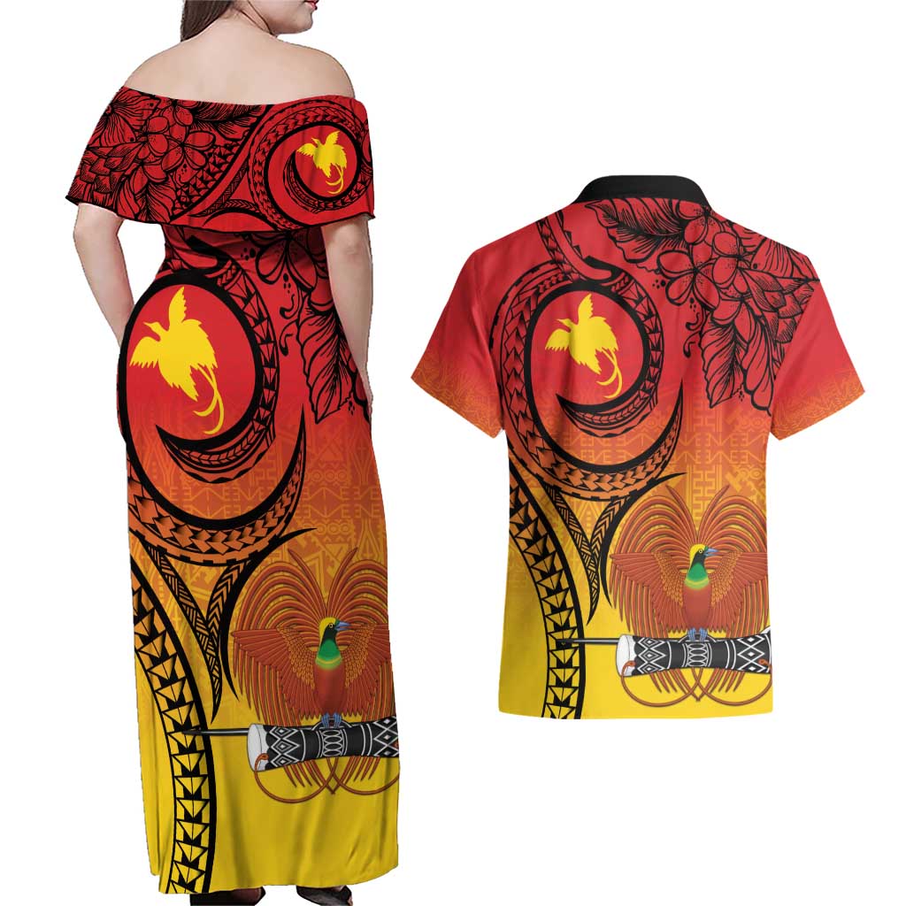 Papua New Guinea 50 Years Couples Matching Off Shoulder Maxi Dress and Hawaiian Shirt Motuan Motifs LT7 - Polynesian Pride