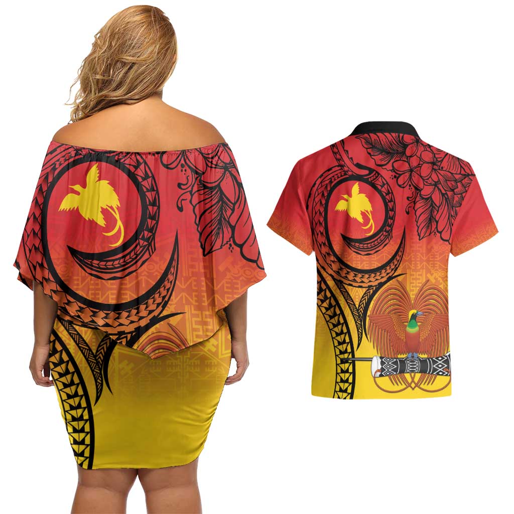 Papua New Guinea 50 Years Couples Matching Off Shoulder Short Dress and Hawaiian Shirt Motuan Motifs LT7 - Polynesian Pride