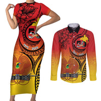 Papua New Guinea 50 Years Couples Matching Short Sleeve Bodycon Dress and Long Sleeve Button Shirt Motuan Motifs LT7 Colorful - Polynesian Pride