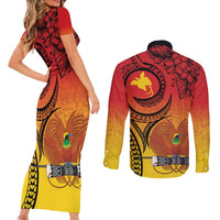 Papua New Guinea 50 Years Couples Matching Short Sleeve Bodycon Dress and Long Sleeve Button Shirt Motuan Motifs LT7 - Polynesian Pride