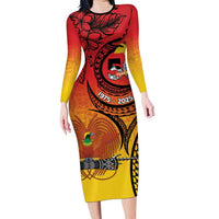 Papua New Guinea 50 Years Family Matching Long Sleeve Bodycon Dress and Hawaiian Shirt Motuan Motifs LT7 Mom's Dress Colorful - Polynesian Pride