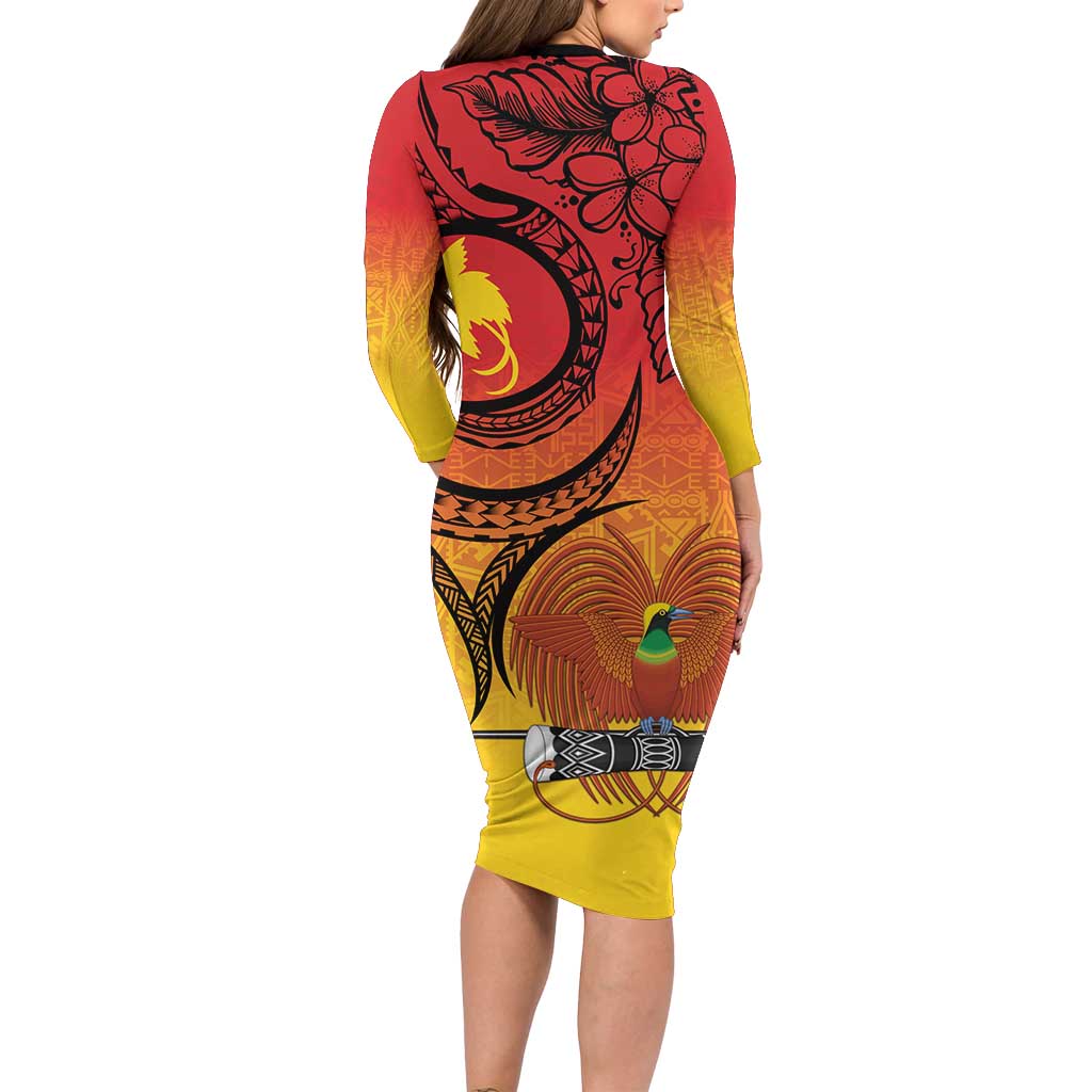 Papua New Guinea 50 Years Family Matching Long Sleeve Bodycon Dress and Hawaiian Shirt Motuan Motifs LT7 - Polynesian Pride