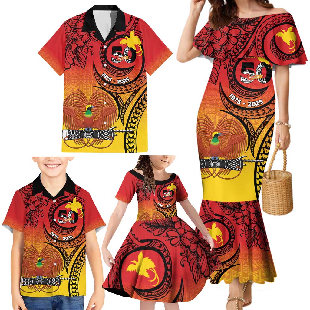 Papua New Guinea 50 Years Family Matching Mermaid Dress and Hawaiian Shirt Motuan Motifs LT7 - Polynesian Pride