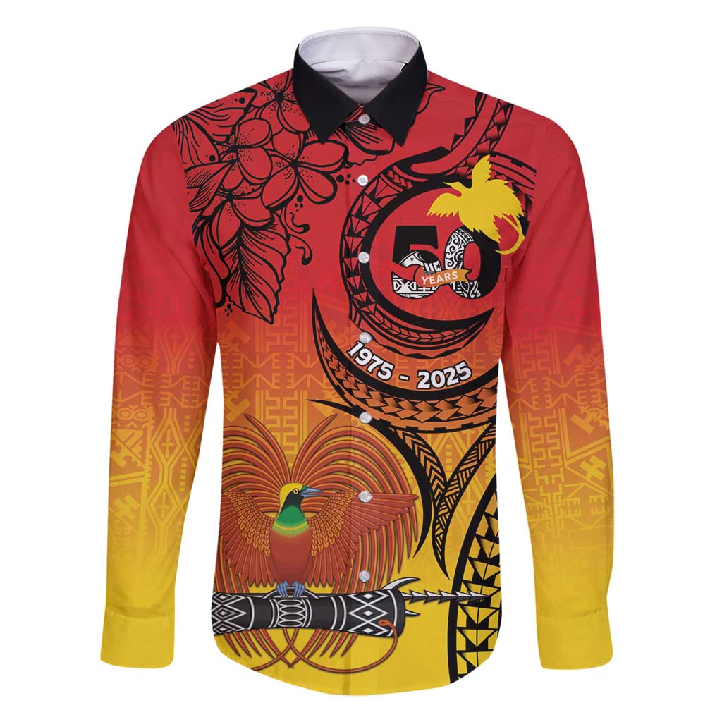 Papua New Guinea 50 Years Family Matching Mermaid Dress and Hawaiian Shirt Motuan Motifs LT7 Dad's Shirt - Long Sleeve Colorful - Polynesian Pride