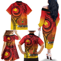 Papua New Guinea 50 Years Family Matching Off The Shoulder Long Sleeve Dress and Hawaiian Shirt Motuan Motifs LT7 - Polynesian Pride