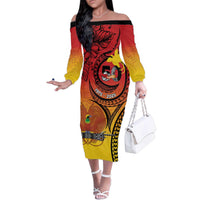 Papua New Guinea 50 Years Family Matching Off The Shoulder Long Sleeve Dress and Hawaiian Shirt Motuan Motifs LT7 Mom's Dress Colorful - Polynesian Pride