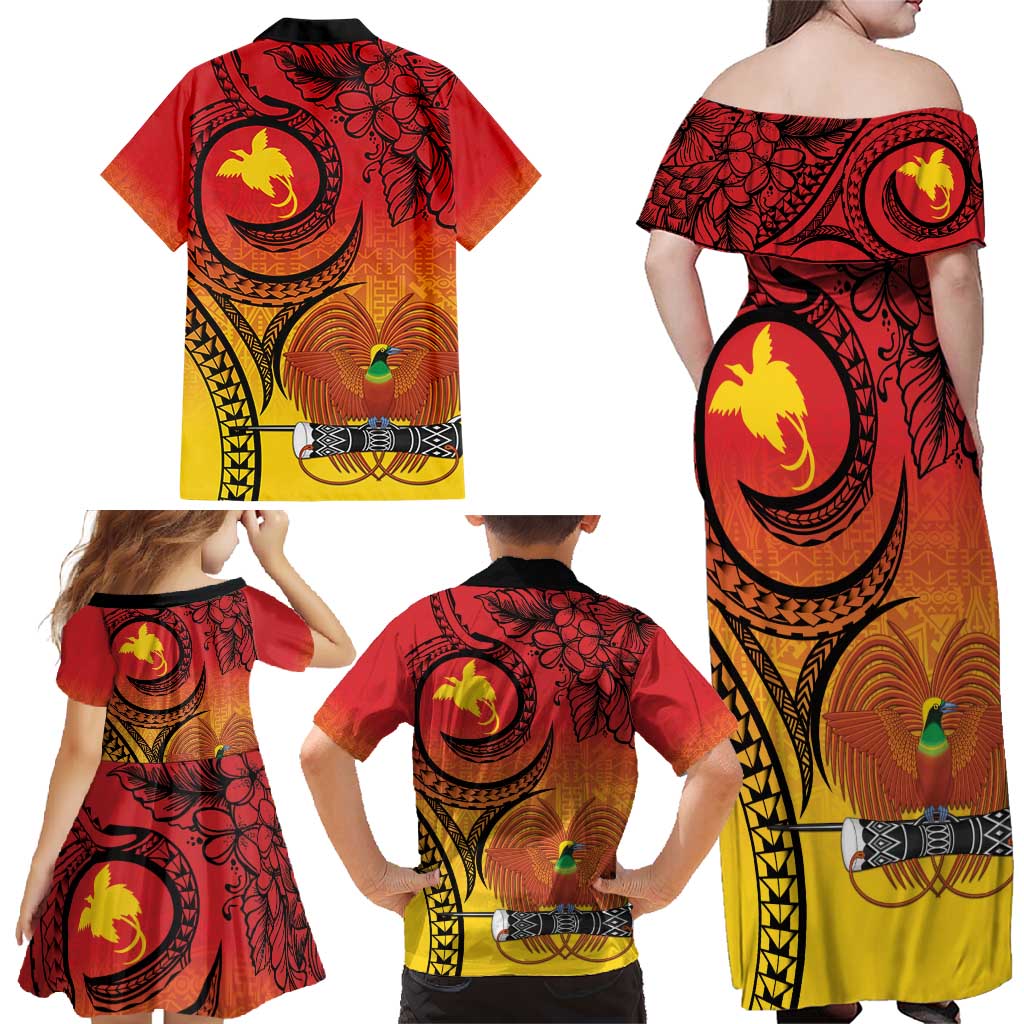 Papua New Guinea 50 Years Family Matching Off Shoulder Maxi Dress and Hawaiian Shirt Motuan Motifs LT7 - Polynesian Pride