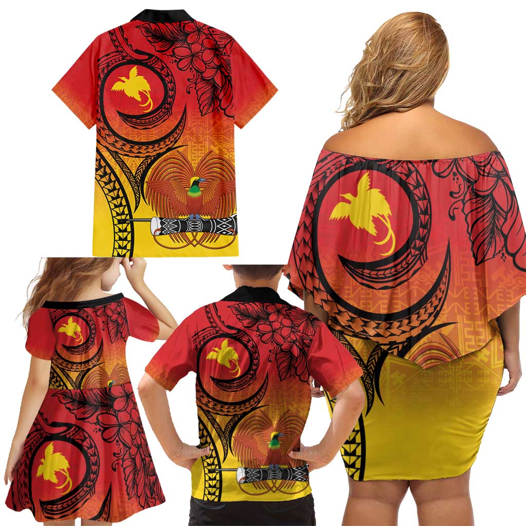 Papua New Guinea 50 Years Family Matching Off Shoulder Short Dress and Hawaiian Shirt Motuan Motifs LT7 - Polynesian Pride