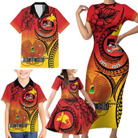 Papua New Guinea 50 Years Family Matching Short Sleeve Bodycon Dress and Hawaiian Shirt Motuan Motifs LT7 - Polynesian Pride
