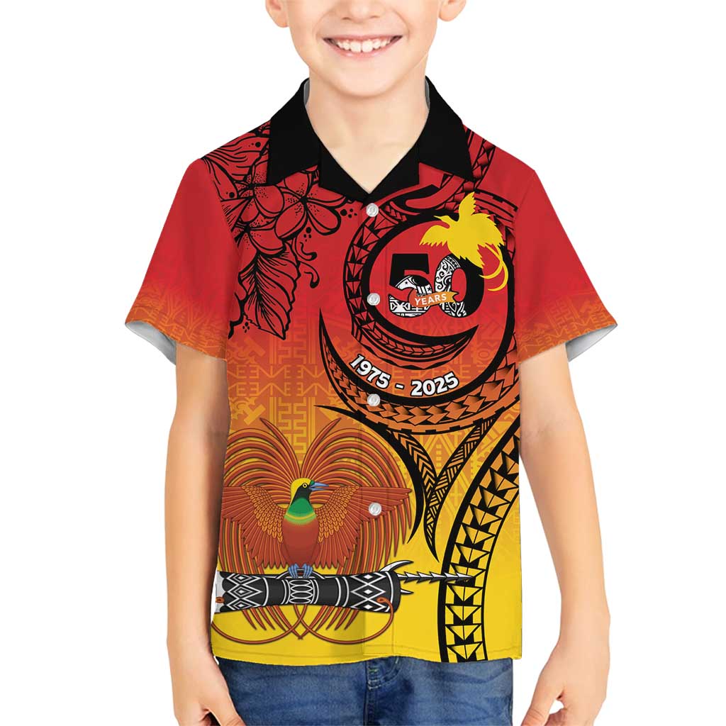 Papua New Guinea 50 Years Family Matching Summer Maxi Dress and Hawaiian Shirt Motuan Motifs LT7 Son's Shirt Colorful - Polynesian Pride
