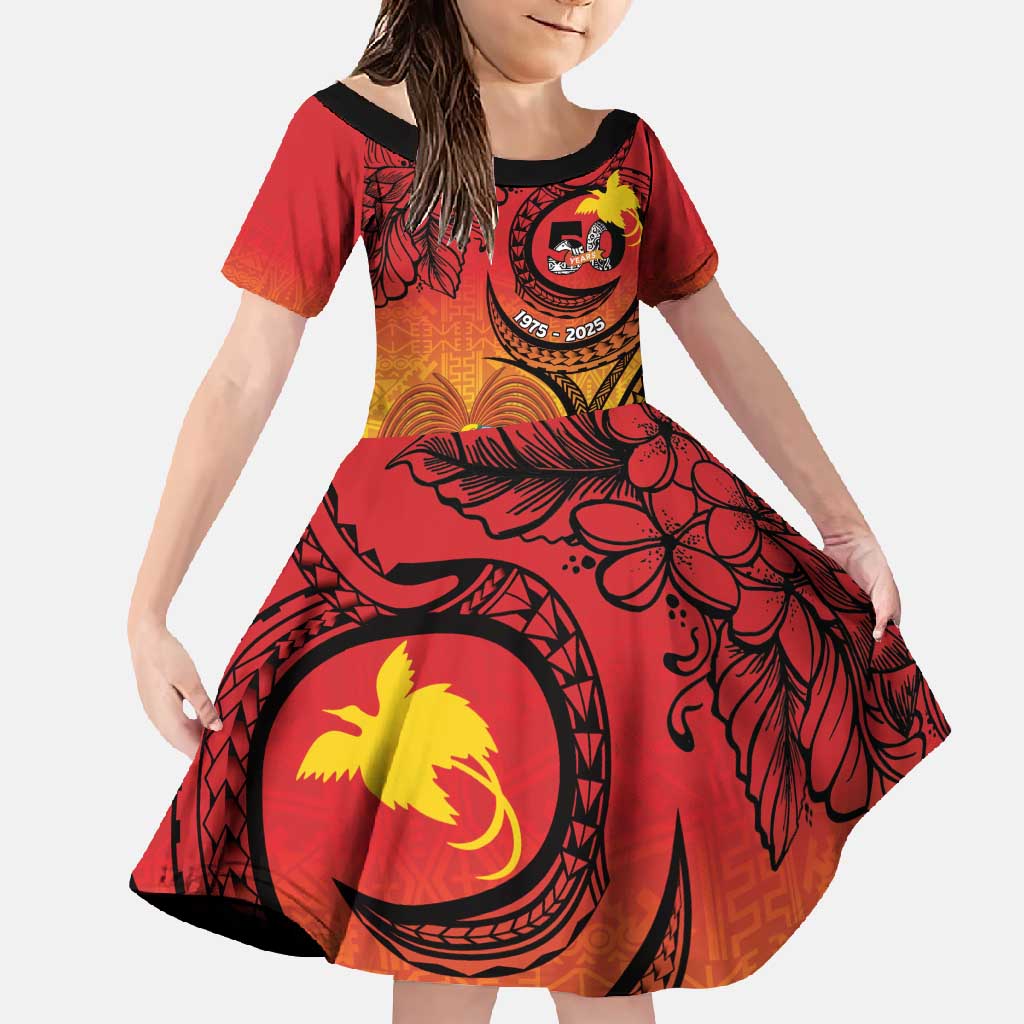 Papua New Guinea 50 Years Family Matching Tank Maxi Dress and Hawaiian Shirt Motuan Motifs LT7 Daughter's Dress Colorful - Polynesian Pride