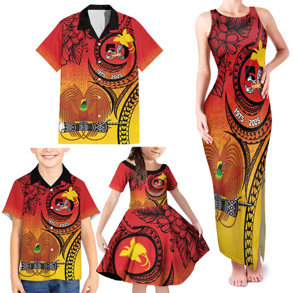 Papua New Guinea 50 Years Family Matching Tank Maxi Dress and Hawaiian Shirt Motuan Motifs LT7 - Polynesian Pride