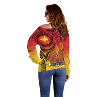 Papua New Guinea 50 Years Off Shoulder Sweater Motuan Motifs