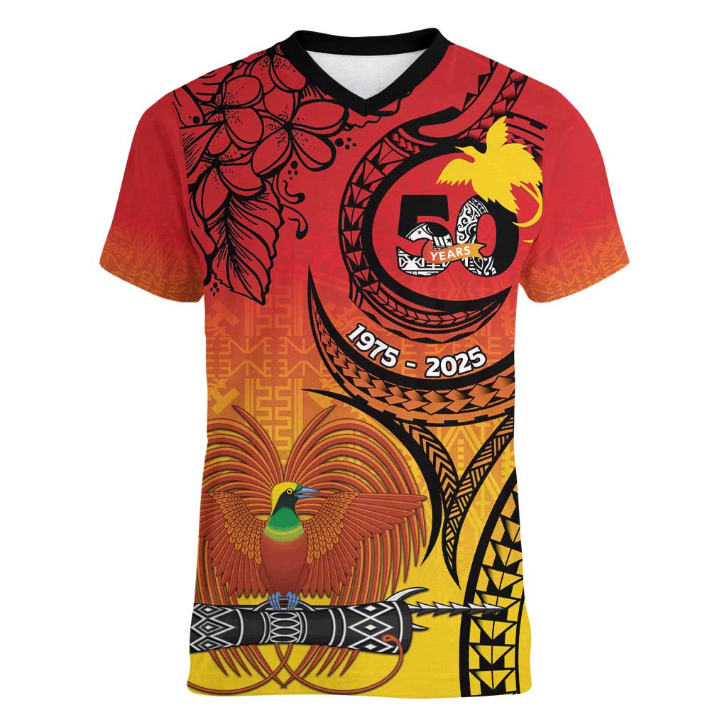Papua New Guinea 50 Years Women V-Neck T-Shirt Motuan Motifs
