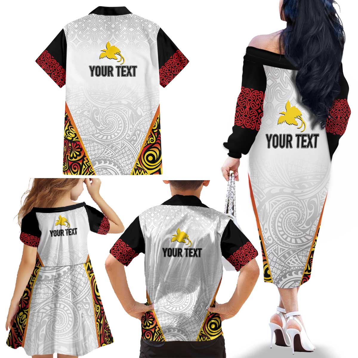 Personalized Papua New Guinea Family Matching Off The Shoulder Long Sleeve Dress and Hawaiian Shirt Hapi De bilong Indipendens PNG LT7 - Polynesian Pride