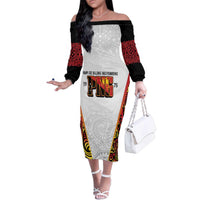 Personalized Papua New Guinea Family Matching Off The Shoulder Long Sleeve Dress and Hawaiian Shirt Hapi De bilong Indipendens PNG LT7 Mom's Dress White - Polynesian Pride