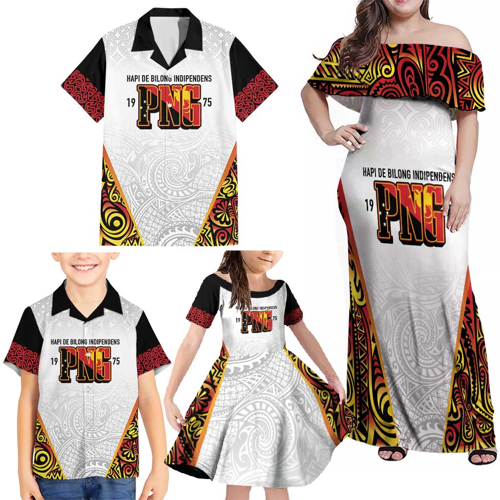 Personalized Papua New Guinea Family Matching Off Shoulder Maxi Dress and Hawaiian Shirt Hapi De bilong Indipendens PNG LT7 - Polynesian Pride