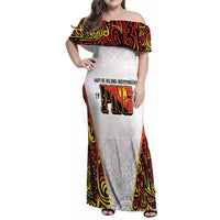 Personalized Papua New Guinea Family Matching Off Shoulder Maxi Dress and Hawaiian Shirt Hapi De bilong Indipendens PNG LT7 Mom's Dress White - Polynesian Pride