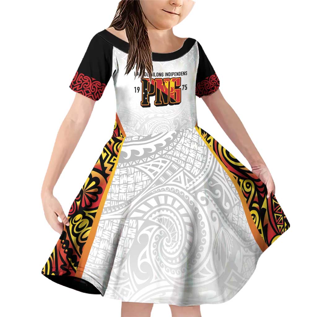 Personalized Papua New Guinea Family Matching Off Shoulder Short Dress and Hawaiian Shirt Hapi De bilong Indipendens PNG LT7 Daughter's Dress White - Polynesian Pride