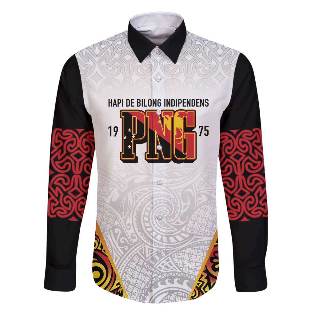 Personalized Papua New Guinea Family Matching Off Shoulder Short Dress and Hawaiian Shirt Hapi De bilong Indipendens PNG LT7 Dad's Shirt - Long Sleeve White - Polynesian Pride