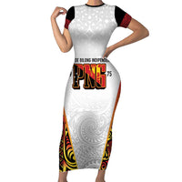 Personalized Papua New Guinea Family Matching Short Sleeve Bodycon Dress and Hawaiian Shirt Hapi De bilong Indipendens PNG LT7 Mom's Dress White - Polynesian Pride