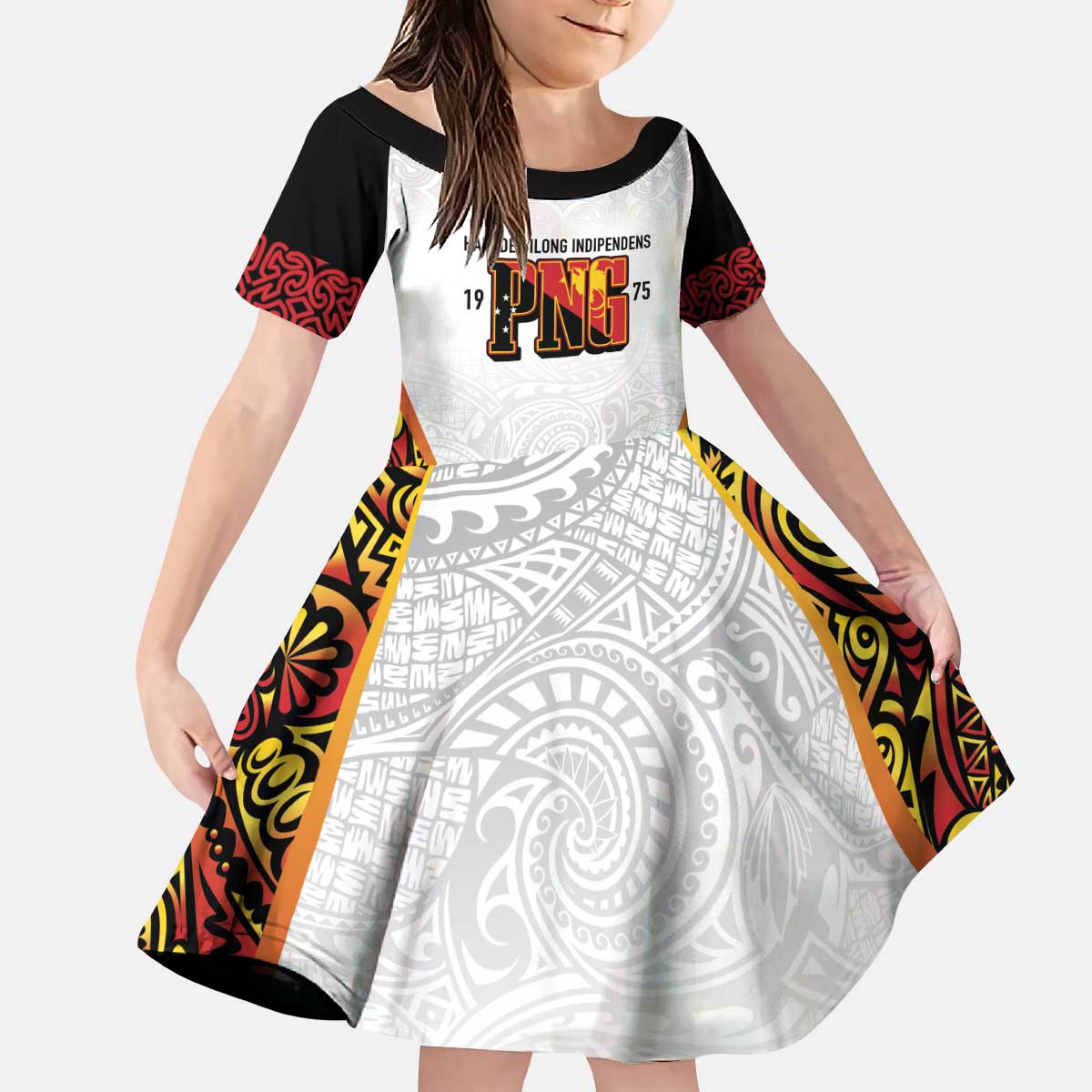 Personalized Papua New Guinea Kid Short Sleeve Dress Hapi De bilong Indipendens PNG