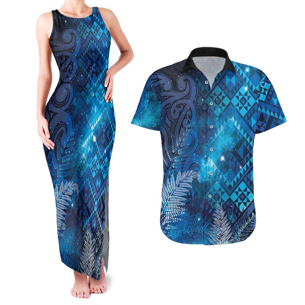 Aotearoa Taniko Matariki Couples Matching Tank Maxi Dress and Hawaiian Shirt Cosmic Blue