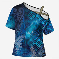 Aotearoa Taniko Matariki Cross Shoulder Shirt Cosmic Blue