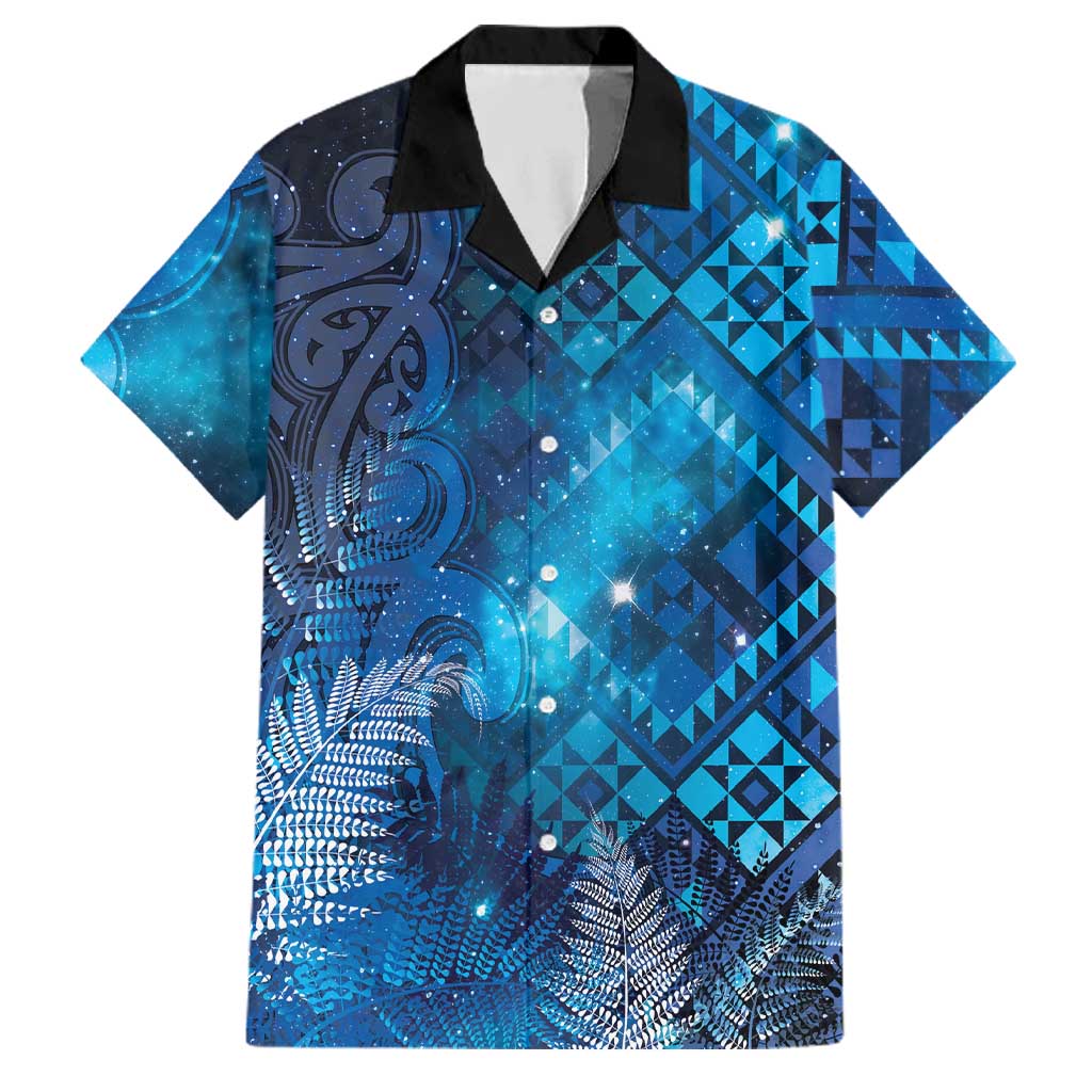 Aotearoa Taniko Matariki Family Matching Long Sleeve Bodycon Dress and Hawaiian Shirt Cosmic Blue LT7 Dad's Shirt - Short Sleeve Blue - Polynesian Pride