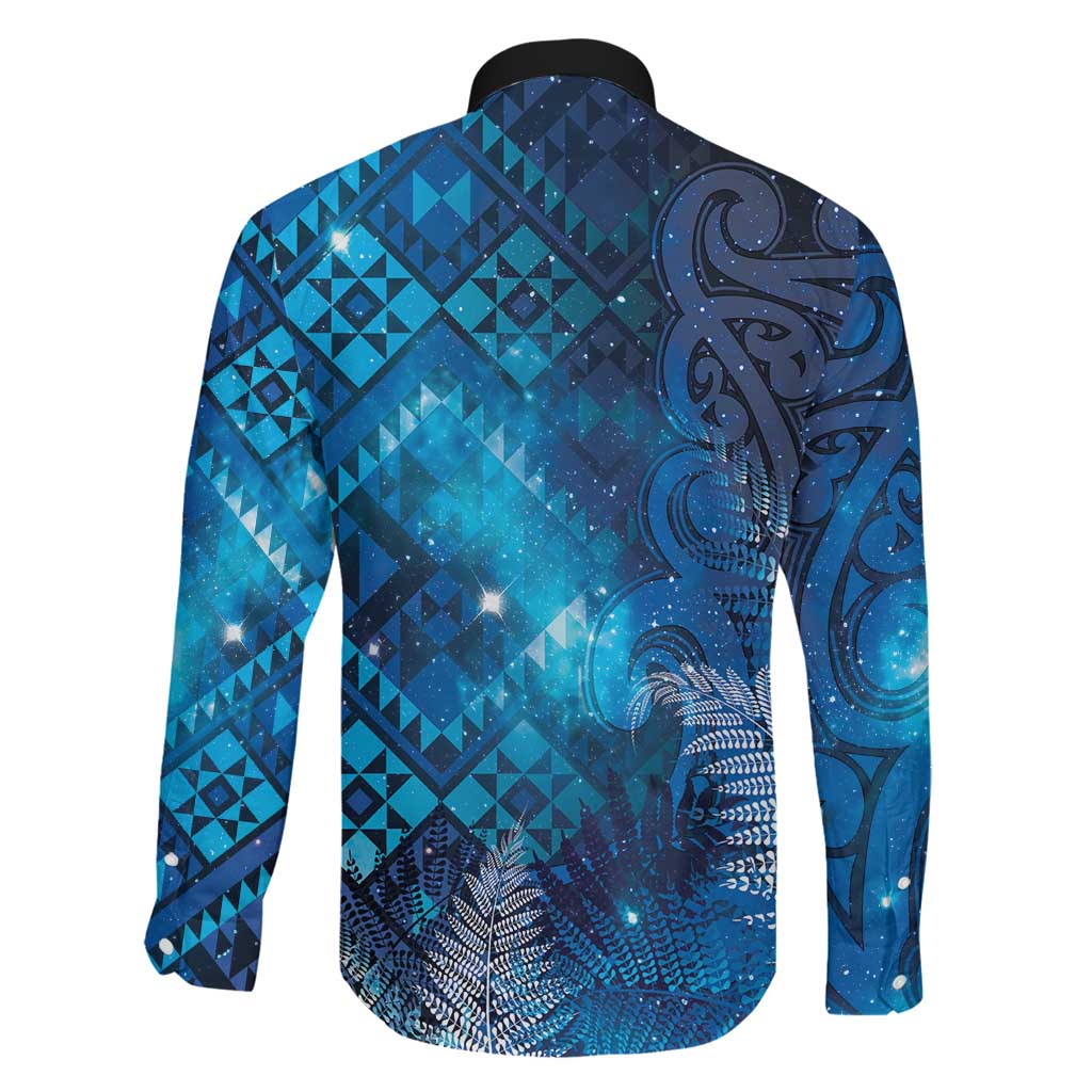 Aotearoa Taniko Matariki Family Matching Long Sleeve Bodycon Dress and Hawaiian Shirt Cosmic Blue LT7 - Polynesian Pride