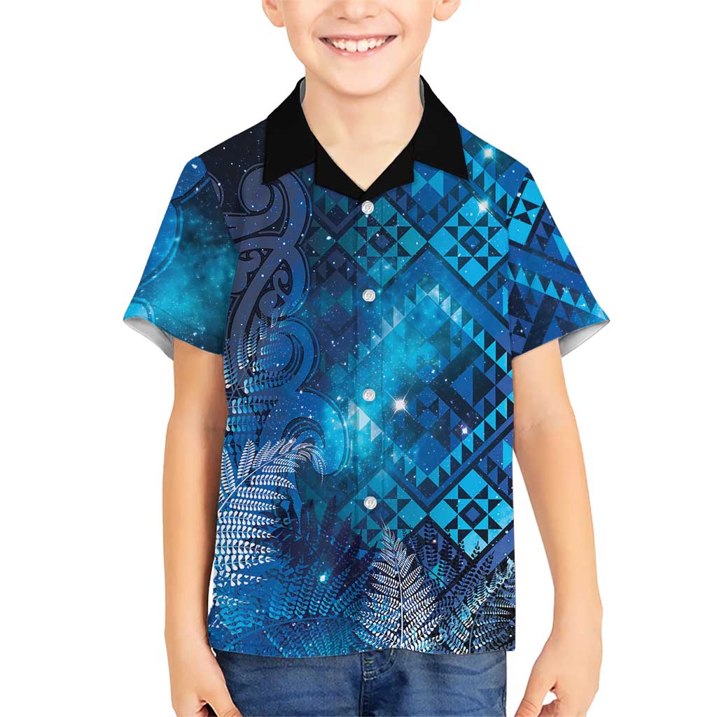 Aotearoa Taniko Matariki Family Matching Long Sleeve Bodycon Dress and Hawaiian Shirt Cosmic Blue LT7 Son's Shirt Blue - Polynesian Pride