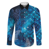 Aotearoa Taniko Matariki Family Matching Off Shoulder Maxi Dress and Hawaiian Shirt Cosmic Blue