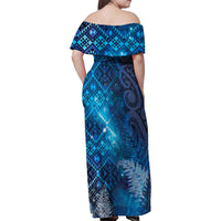 Aotearoa Taniko Matariki Family Matching Off Shoulder Maxi Dress and Hawaiian Shirt Cosmic Blue