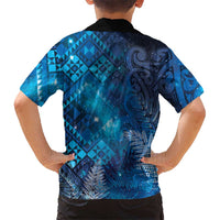 Aotearoa Taniko Matariki Family Matching Off Shoulder Short Dress and Hawaiian Shirt Cosmic Blue