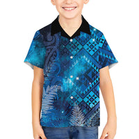 Aotearoa Taniko Matariki Family Matching Short Sleeve Bodycon Dress and Hawaiian Shirt Cosmic Blue LT7 Son's Shirt Blue - Polynesian Pride